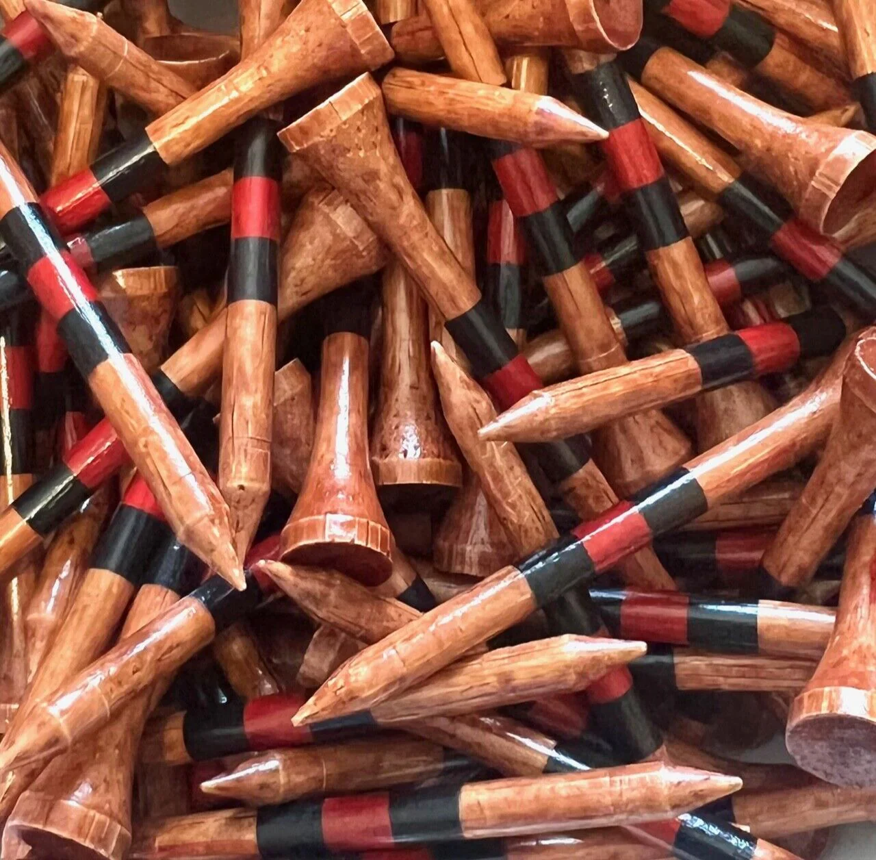(Box of 10,000) BULK Premium Bamboo Golf Tees Dark Stain w/ Colored Stripes - 2.75" Length - Image 10