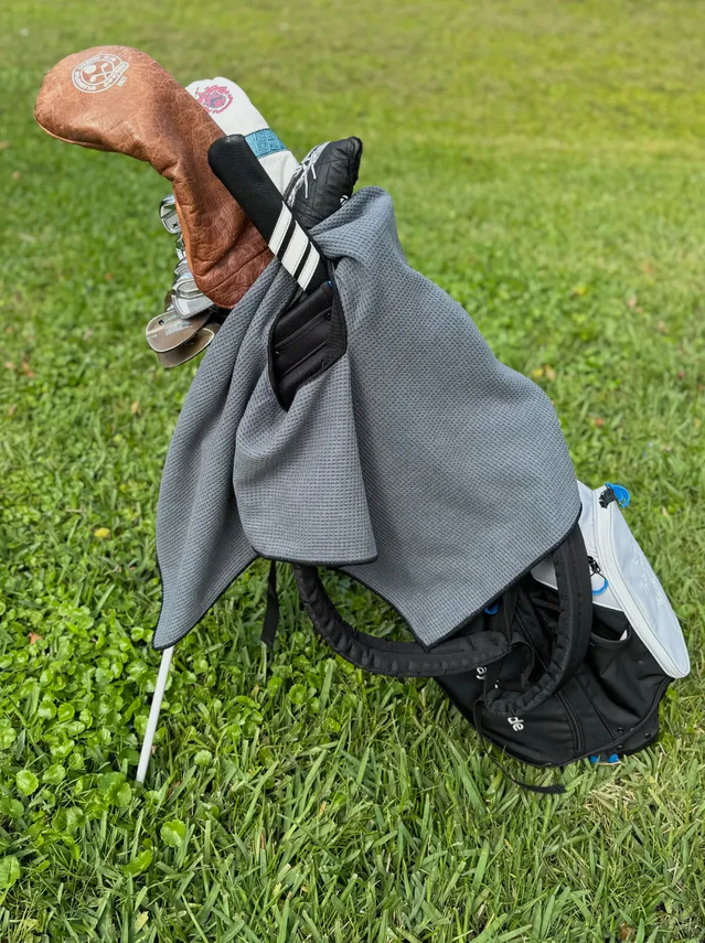 Large 19" x 41" Microfiber Waffle-Weave Golf Towel w/ Center Slit - Image 2