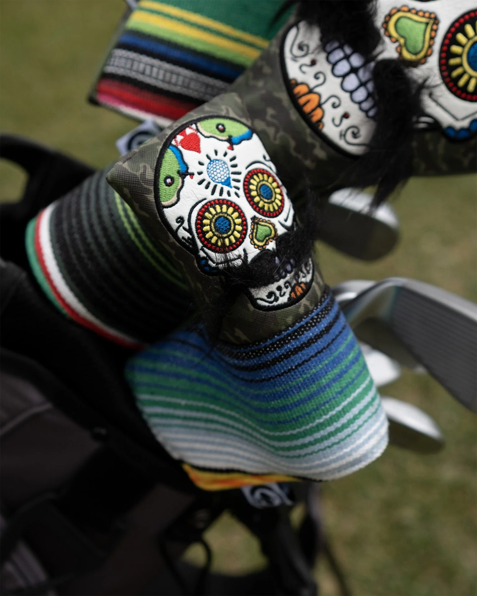 Mustache Sugar Skull - Blade Putter Cover Green Camo - Image 2
