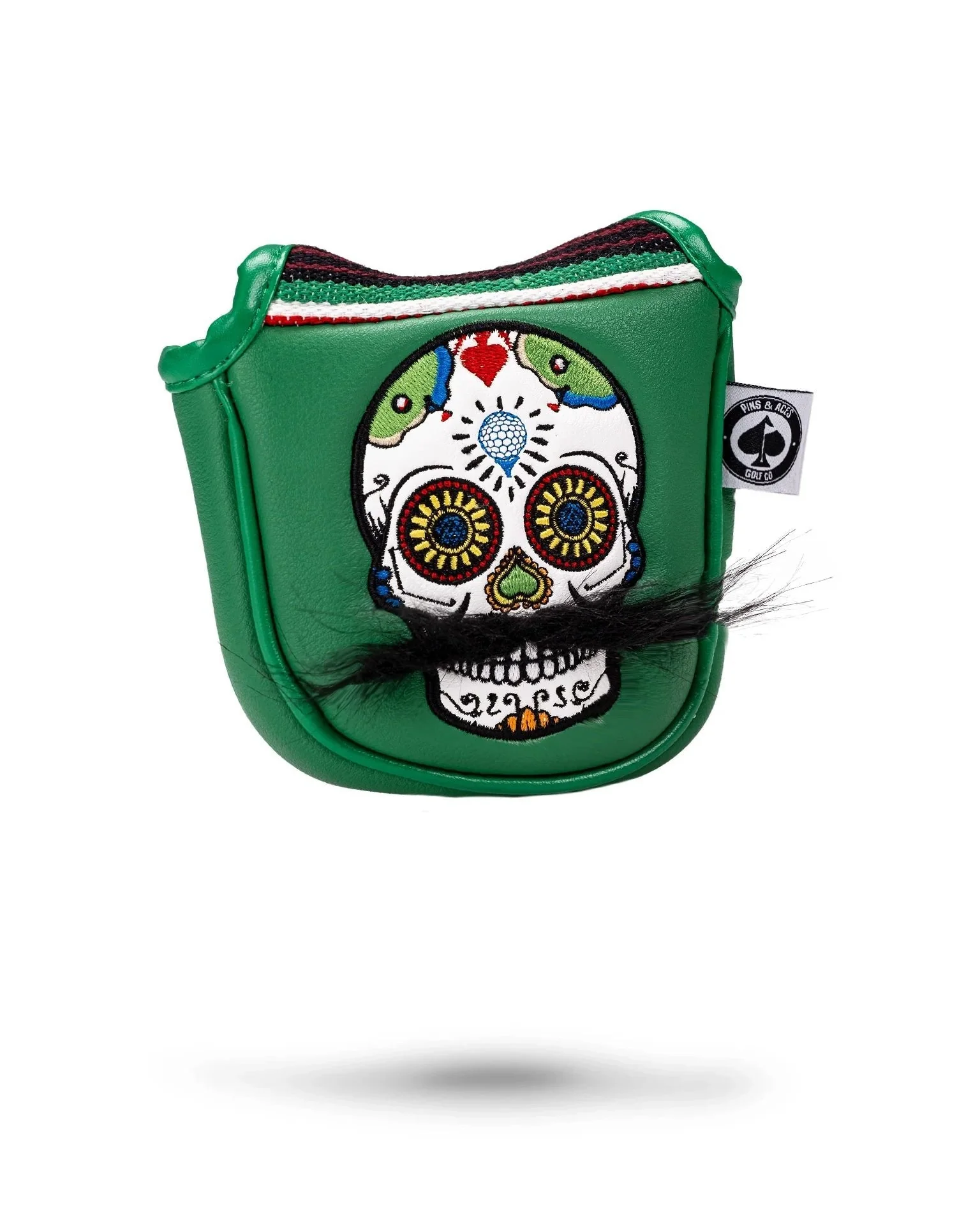 Mustache Sugar Skull - Mallet Putter Cover Green - Image 2