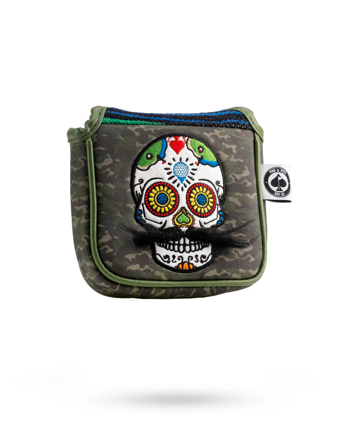 Mustache Sugar Skull - Mallet Putter Cover Green Camo - Image 2