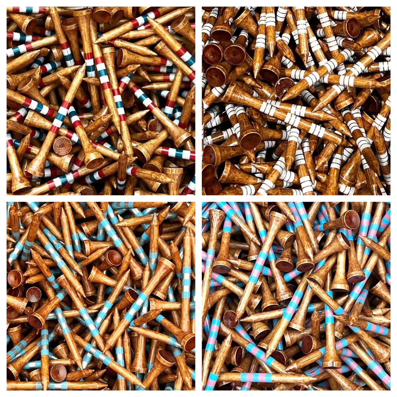 Premium Bamboo Golf Tees Dark Stain w/ Colored Stripes - 2.75" Length